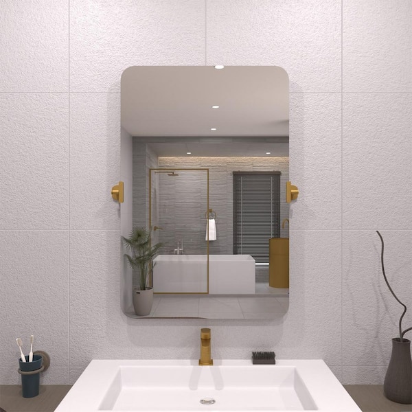 Opalyn 24 in. H x 36 in. W Rectangular Framed Tilt Wall Mount Bathroom Vanity Mirror in Brushed Gold