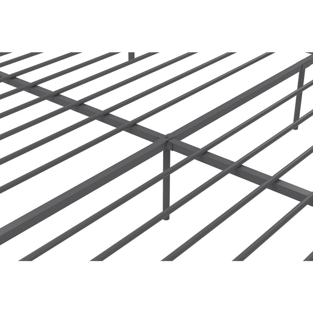 King Size Dark Gray Metal Canopy Platform Bed with Headboard
