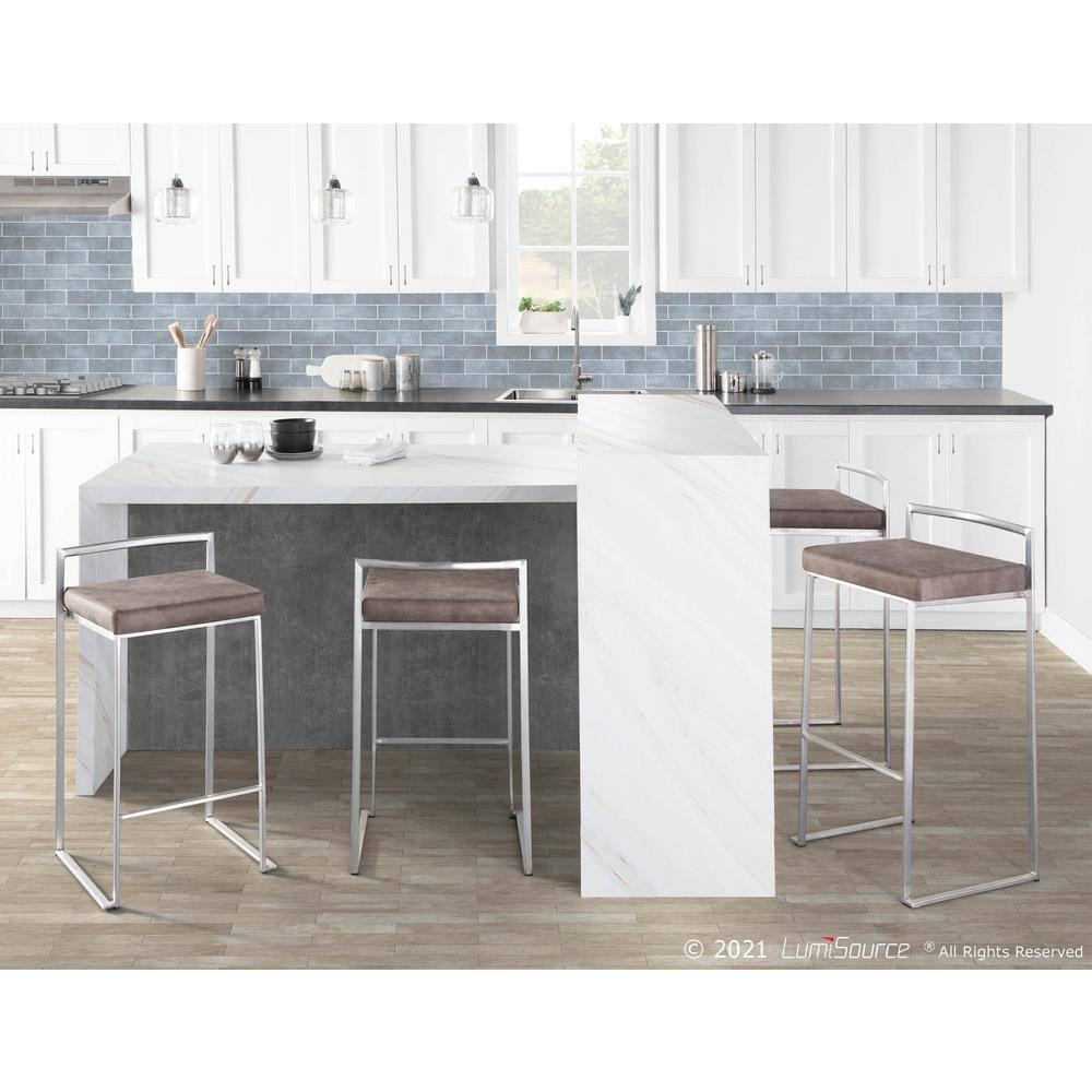 Fuji Brown Stainless Steel Counter Stools with Fabric Cushions