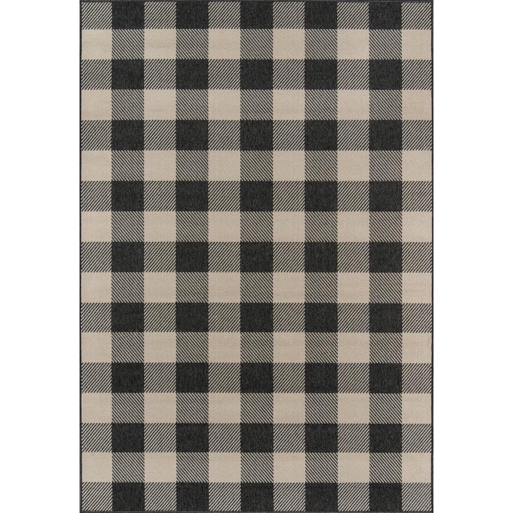 Charcoal Plaid Synthetic Indoor/Outdoor Rug 5'3" x 7'6"