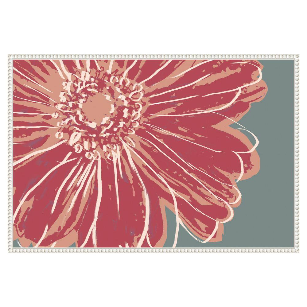 Large Pink Flower on Gray-Green Framed Canvas Wall Art