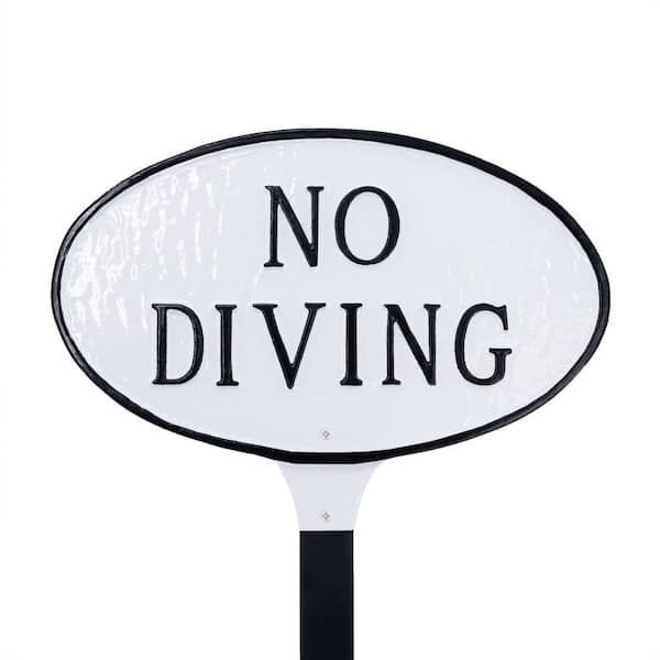 Montague Metal Products 6" x 10" No Diving Small Oval Statement Plaque with Lawn Stake - White/Black