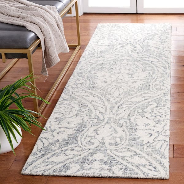 Abstract Ivory/Gray 2 ft. x 8 ft. Damask Runner Rug