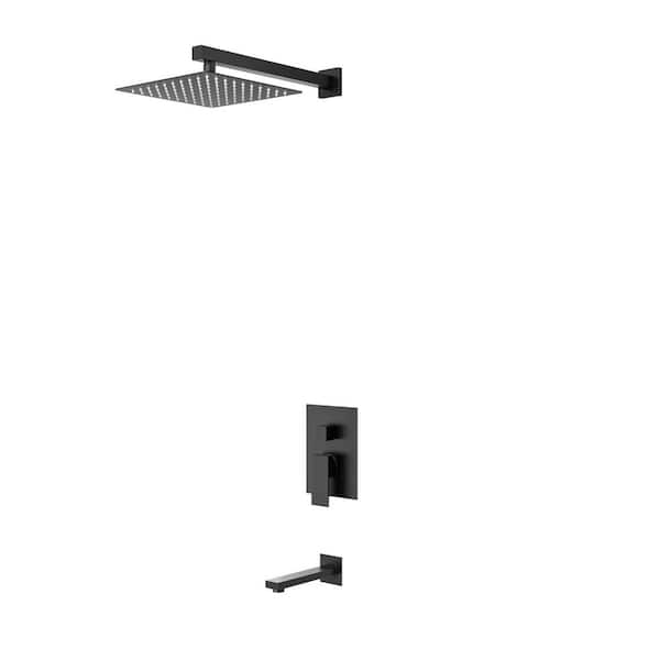 Crozet Single Handle Wall Mount 2-Spray Tub and Shower Faucet Shower Head with Pressure Balance 1.8 GPM in Matte Black