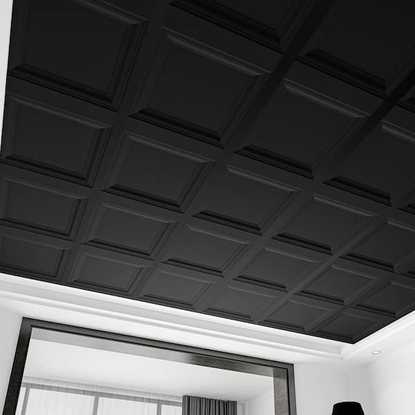 Art3dwallpanels Black 2 ft. x 2 ft. Decorative Square Drop Ceiling ...