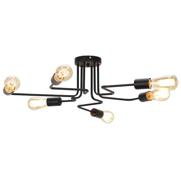 CosmoLiving by Cosmopolitan 34 in. Black Ceiling Light with 6-Light Bulb Holders Attached to Iron Rods Bent in Random