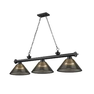 Cordon 3-Light Matte Black Plus Billiard Light Smoke Acrylic Shade with No Bulbs Included