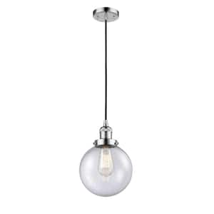 Beacon 100-Watt 1 Light Polished Chrome Shaded Mini Pendant Light with Seeded Glass Shade