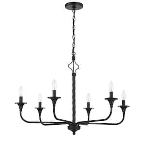 Jolenne 6-Light Flat Black Finish Transitional Chandelier for Kitchen/Dining/Foyer, No Bulbs Included