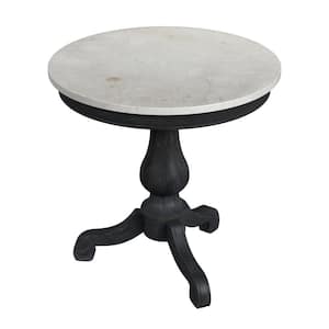 Danielle 24 in. W Black Round Marble & Wood Pedestal End/Side Table