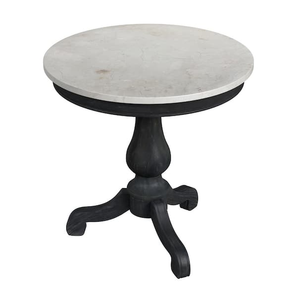 Butler Specialty Company Danielle 24 in. W Black Round Marble & Wood Pedestal End/Side Table