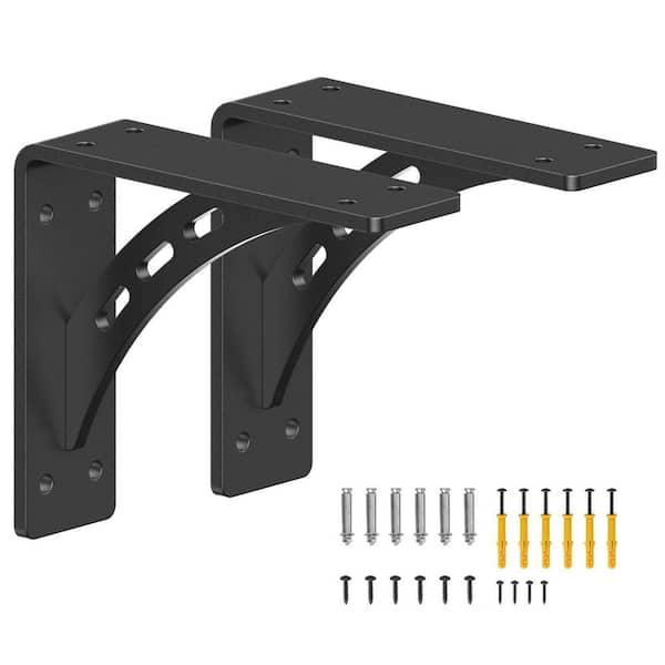 7 in. L Matte Black Low Profile Heavy Duty Shelf Brackets, Countertop Support Bracket for Floating Shelves (2-Pack)