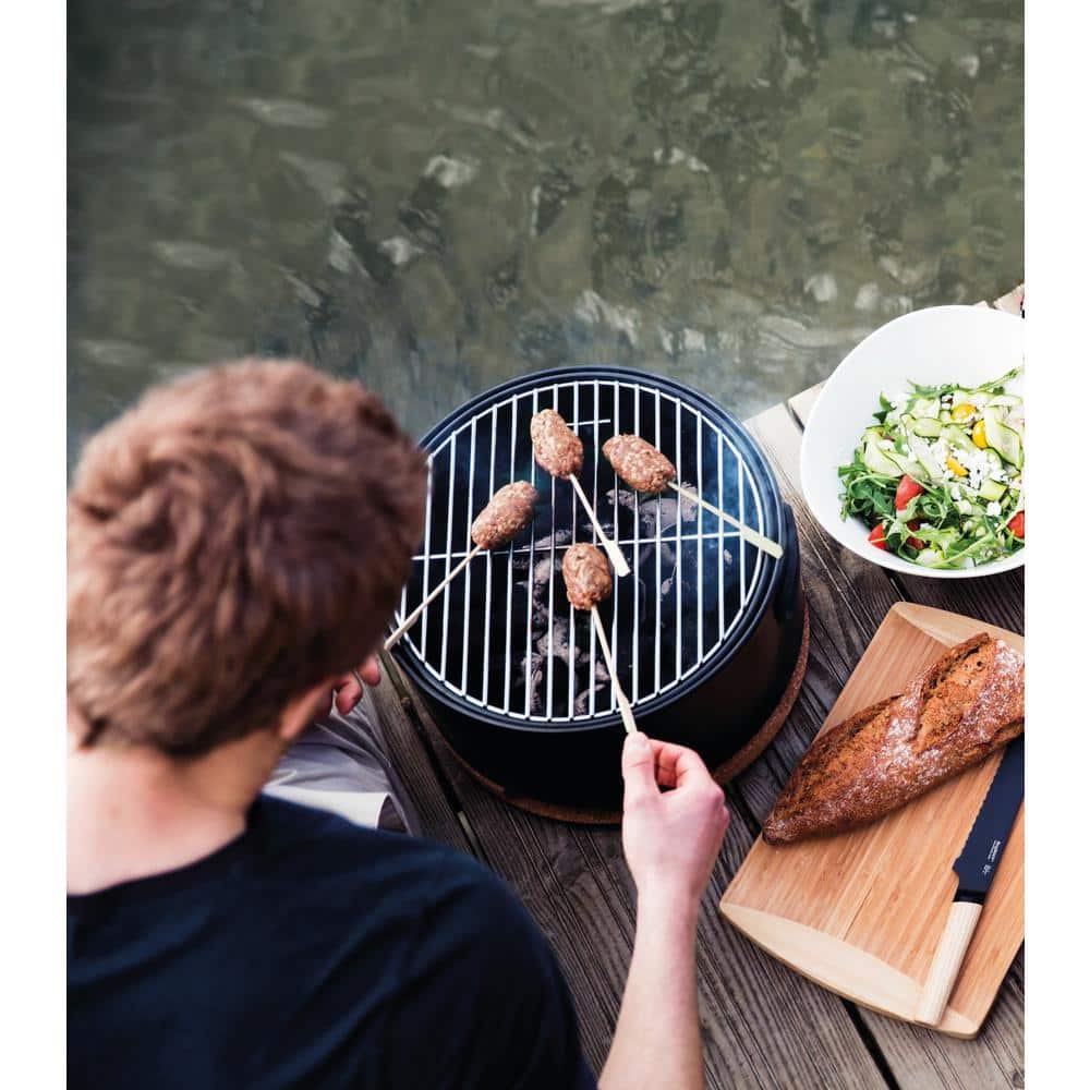 Compact Black Charcoal Tabletop Grill with Cork Lid