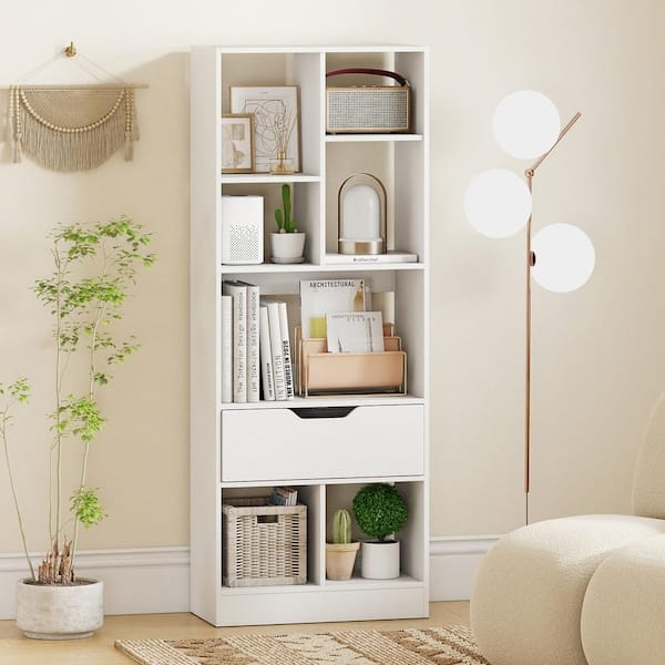 Bunpeony 51inch Tall Freestanding Bookcase with Drawer 7-Cube