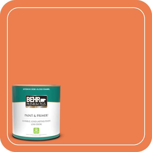 BEHR PREMIUM PLUS 1 qt. #P200-6 Sizzling Sunset Semi-Gloss Enamel Low Odor Interior Paint & Primer