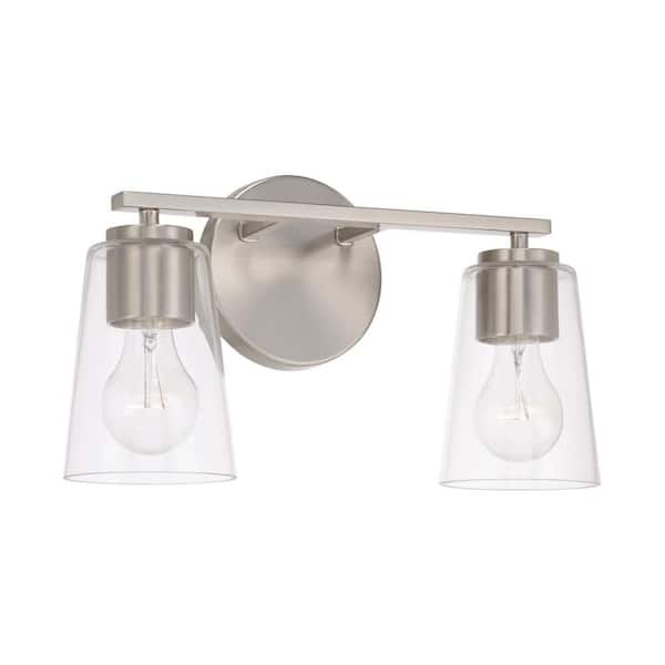 HOMEPLACE LIGHTING 14.5 in. W x 8.25 in. H 2-Light Vanity in Brushed Nickel with Clear Glass