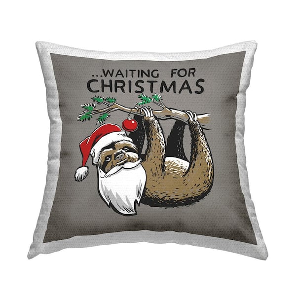 Stupell Industries Santa Christmas Sloth Grey Square Outdoor Throw Pillow