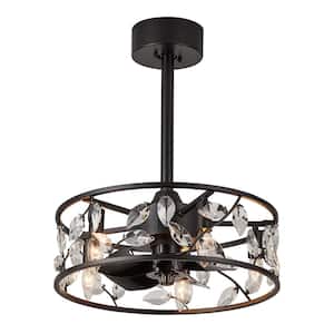 Reyes 18 in. Indoor Black Nature-Inspired Glam Crystal Ceiling Fan with Lights, 6-Speed Reversible Ceiling Fan w/Remote