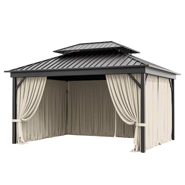 Kimunuk 10 ft. x 13 ft. Universal Outdoor Privacy Curtains, Gazebo Replacement with Zipper Cream (4-Side Curtain Only)