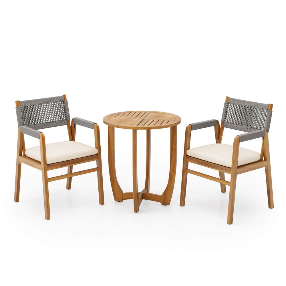 Gray 3-Piece Acacia Wood Outdoor Dining Set with Cushion price history on PriceWatchPro