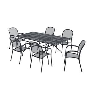 Commercial Black 7-Piece Steel Rectangular Mesh Stack Outdoor Dining Set