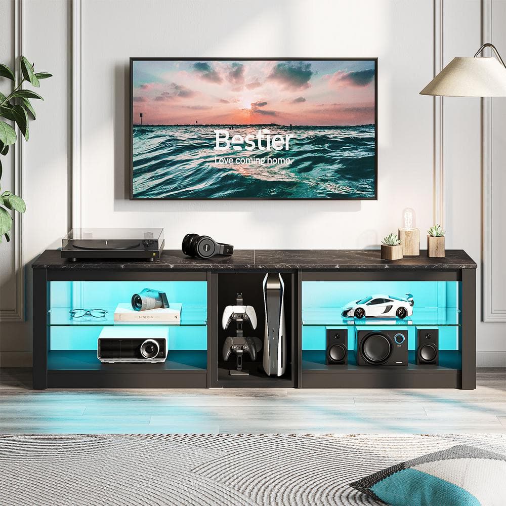 Bestier In Black Marble Tv Stand Fits Tvs Up To In Led