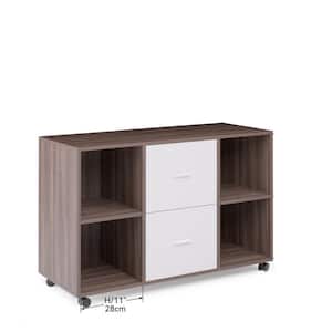 Brown Mobile File Cabinet with Drawers and Open Shelves