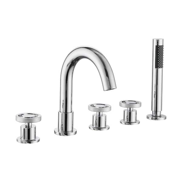 Tahanbath 3-Handle Tub Deck Mounting Roman Tub Faucet with Hand Shower in Chrome
