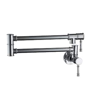 1.8 GPM Wall Mounted Mount Pot Filler Kitchen Faucetn with Folding Stretchable Double Joint Swing Arms in Chrome Plated