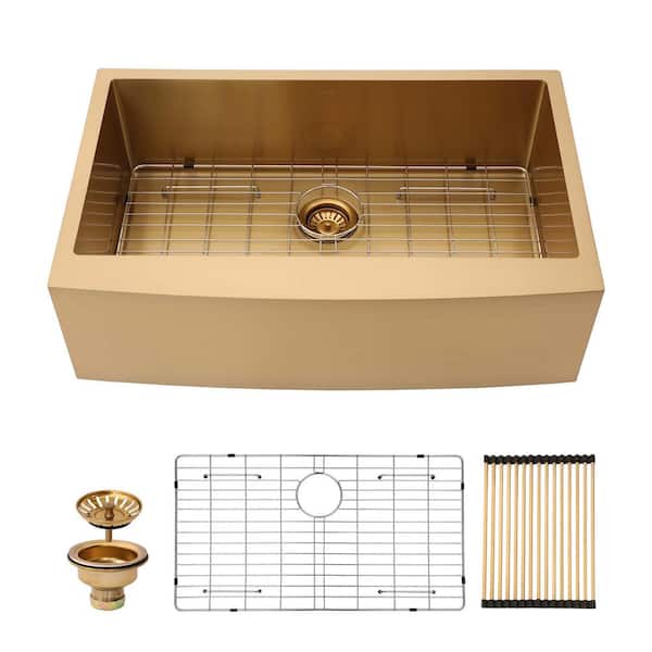 Unbranded 33 in. x 21 in. Undermount Kitchen Sink, 16-Gauge Stainless Steel Wet Bar or Prep Sinks Single Bowl in Gold
