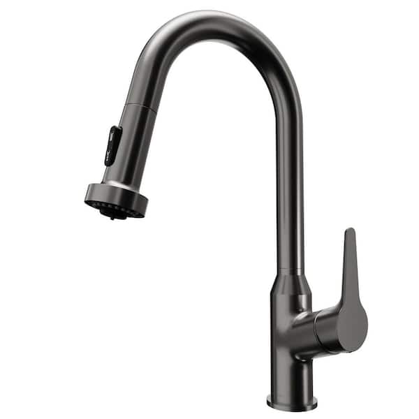 Scottsdale 16 in. Tall Single Handle Pull-Down Kitchen Faucet with 360° Swivel in Spot-Free Gunmetal Grey