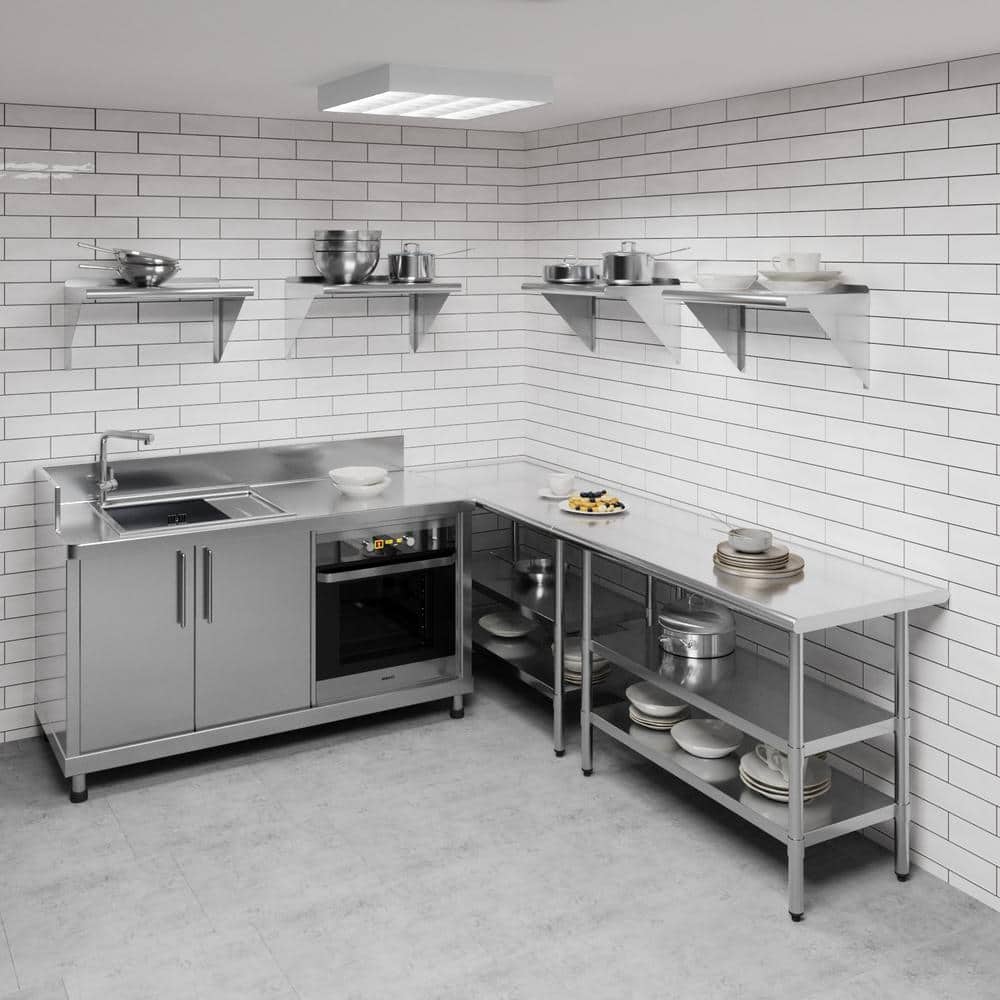 24" x 14" Stainless Steel Wall Shelf with Brackets