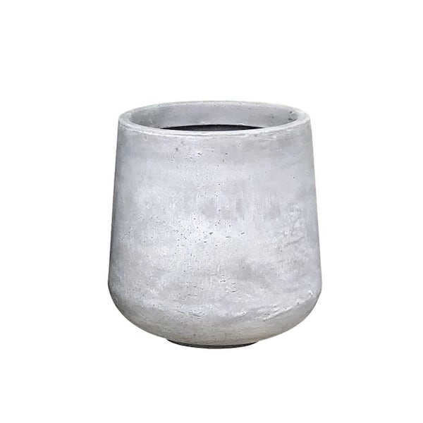 15.3" Dia Natural Concrete Round Planter with Drainage Plug for Home Garden Patio