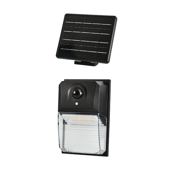 2500 Lumen Integrated LED Black Motion Activated Solar Powered Wall Pack Light (1-Pack)