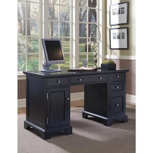54 in. Rectangular Black 5 Drawer Executive Desk with Keyboard Tray