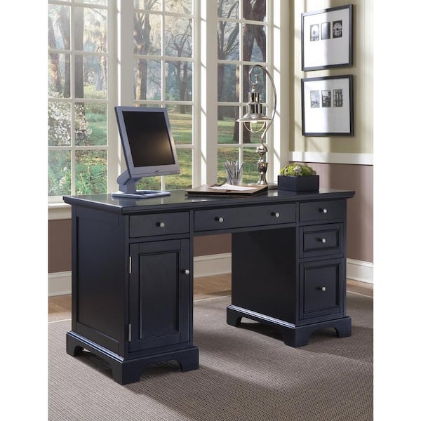 HOMESTYLES 54 in. Rectangular Black 5 Drawer Executive Desk with Keyboard Tray