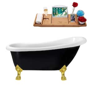 61 in. Acrylic Clawfoot Non-Whirlpool Bathtub in Glossy Black With Glossy White Drain And Polished Gold Clawfeet