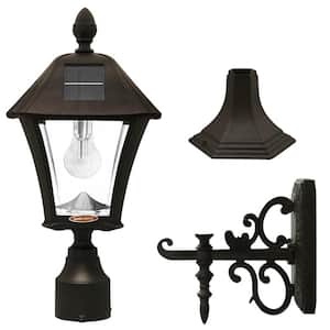 Baytown Bulb 1-Light Black Outdoor Solar Weather Resistant Landscape Post Light with Pier Base or Wall Sconce Mounting