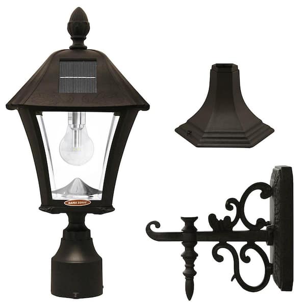 GAMA SONIC Baytown Bulb 1-Light Black Outdoor Solar Weather Resistant Landscape Post Light with Pier Base or Wall Sconce Mounting