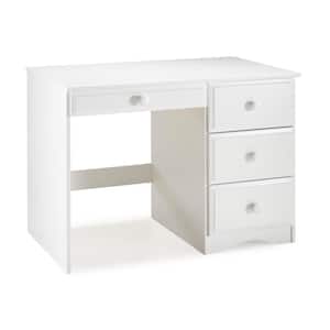 44 in. Rectangular White 4 Drawer Writing Desk with Solid Wood Material