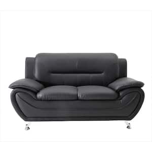 Sanuel 61.3 in. Black Faux Leather 2-Seater Loveseat with Pillow Top Arm