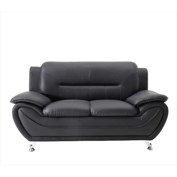 US Pride Furniture Sanuel 61.3 in. Black Faux Leather 2-Seater Loveseat with Pillow Top Arm