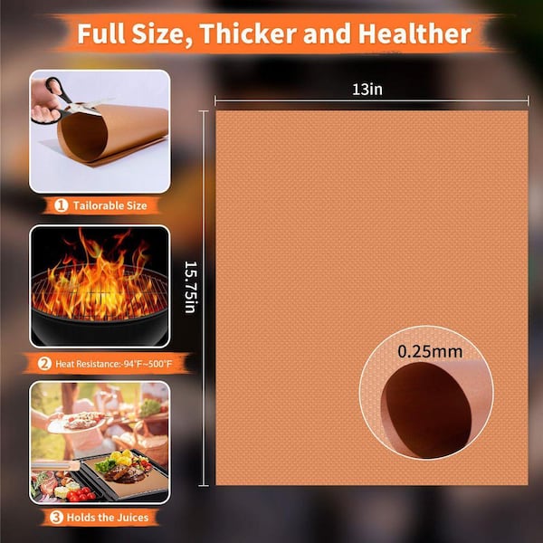 Domkan Grillmatten, 5-delige set, anti-aanbaklaag, teflon, grillplaat, gasgrill, bakpapier, herbruikbaar, voor houtskoolgrill, elektronische grill, oven, 40 x 33 cm