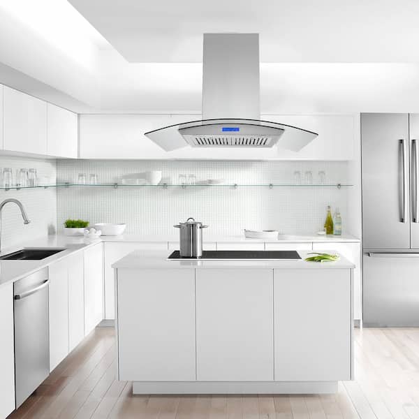 Cesicia Professional Island 36 in. 900 CFM Ducted Wall Mounted Range Hood in Silver with LED Light