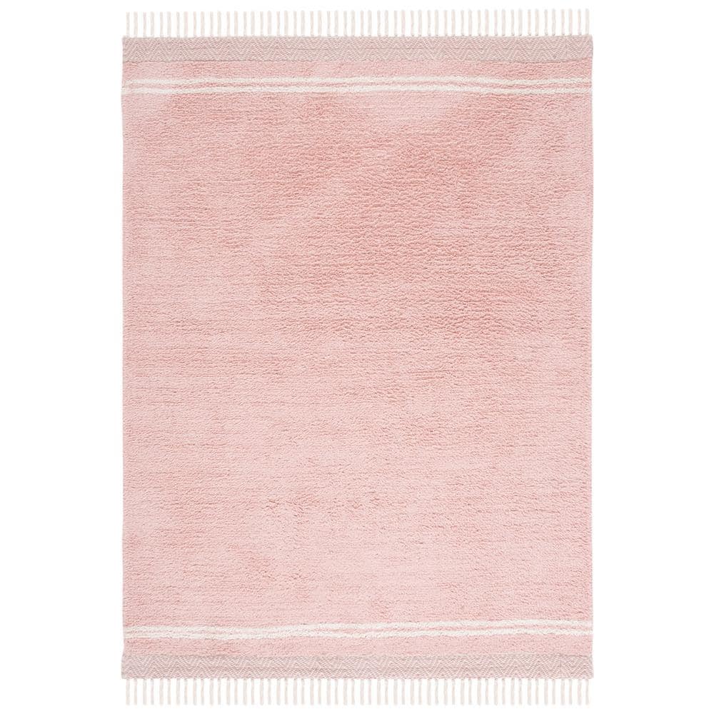 Pink and Ivory Hand-Knotted Washable Area Rug, 3' x 5'