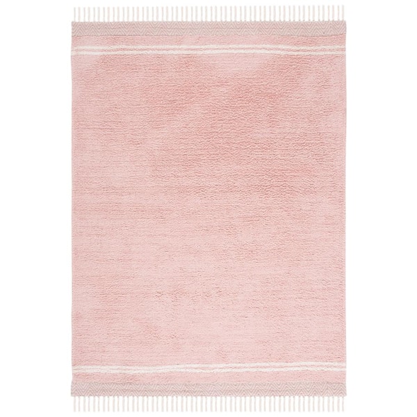SAFAVIEH Easy Care Pink/Ivory Doormat 3 ft. x 5 ft. Machine Washable Border Solid Color Area Rug