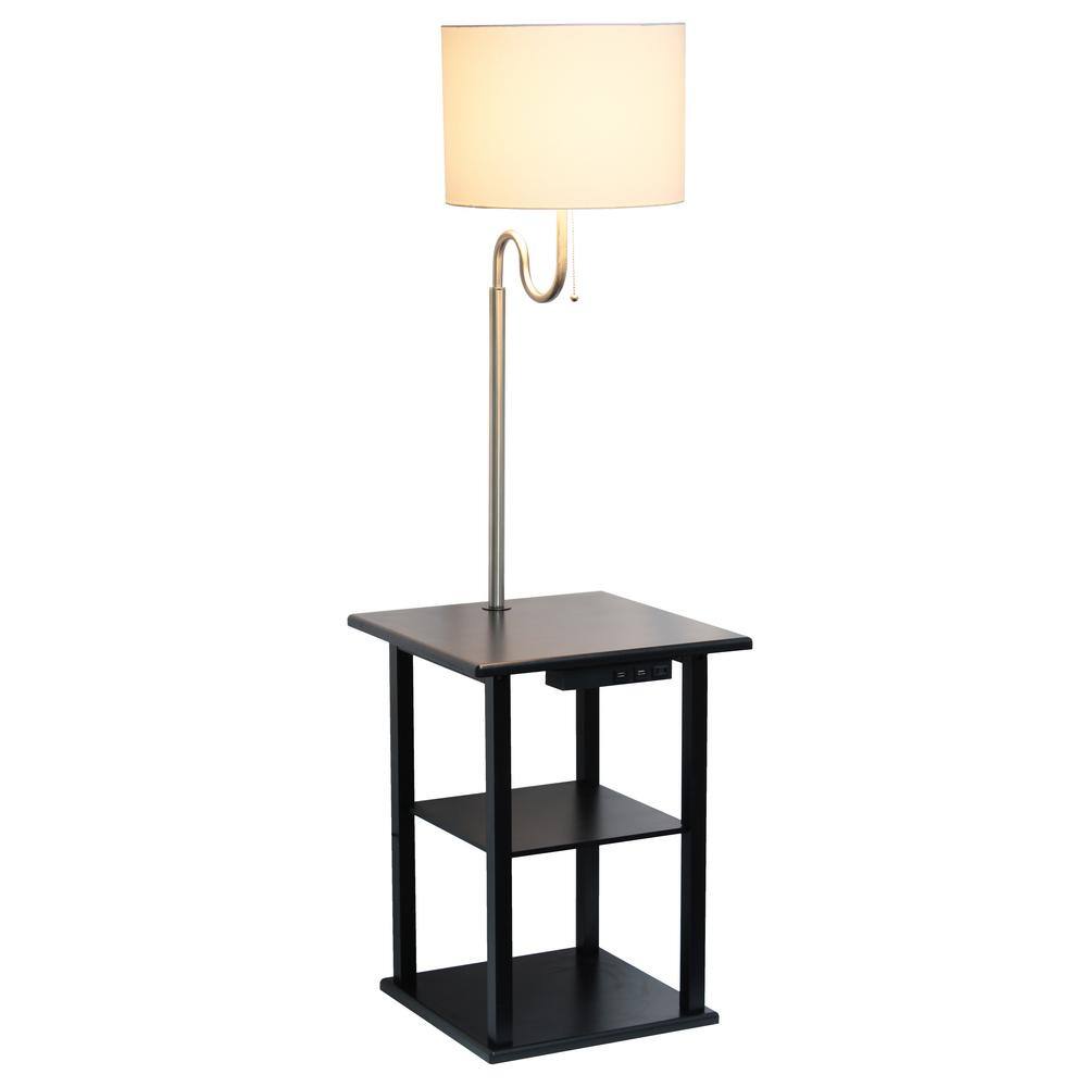 57" Black Modern 2-Tier End Table Floor Lamp with USB Ports