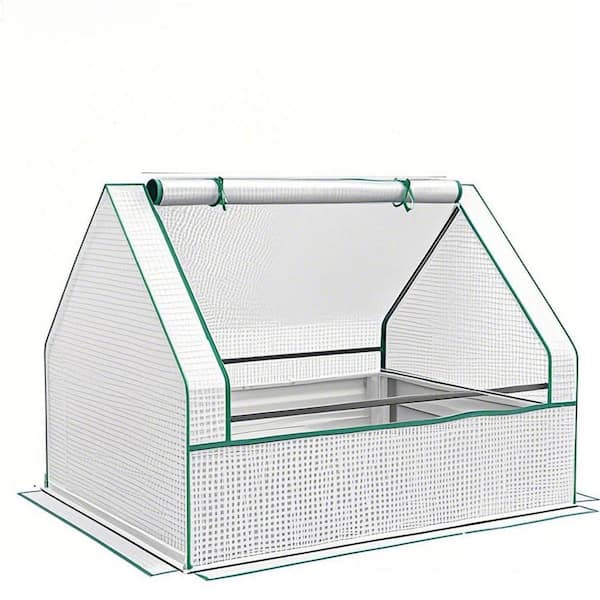 49.25 in. x 37. 50 in. x 36. 25 in. Raised Metal Garden Bed with Mini Greenhouse, White Cover and Silver Planter