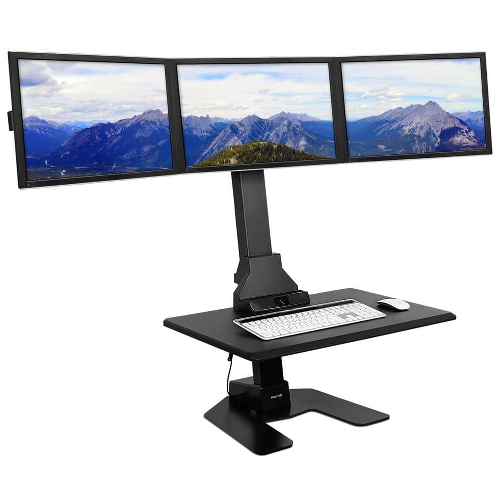 Electric Adjustable Triple Monitor Standing Desk Converter