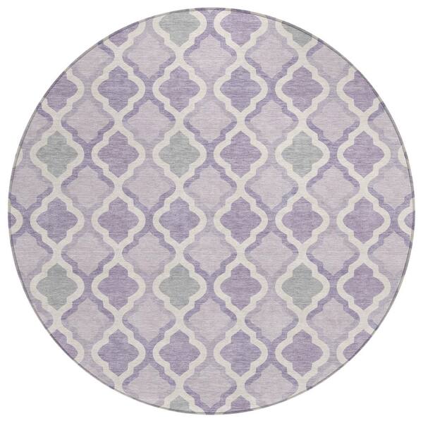 Chantille Machine Washable Indoor/Outdoor Abstract ACN3138 Lavender 8 ft. x 8 ft. Round Rug